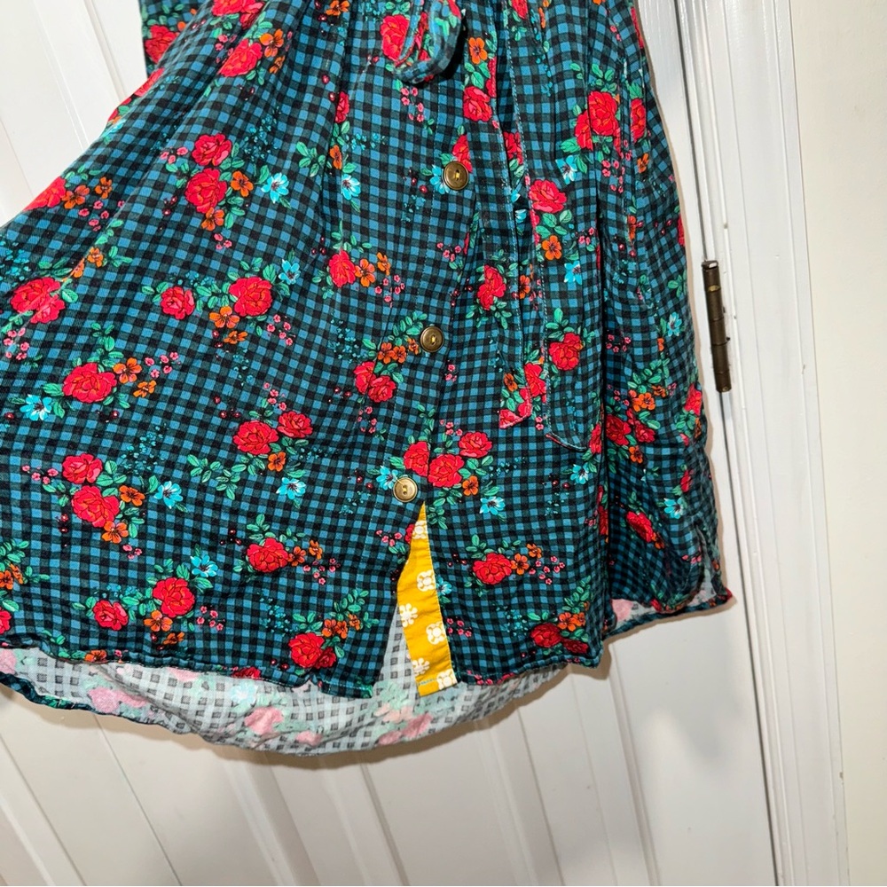 Matilda Jane checkered floral fa la la long sleeve shirt dress green red S - Picture 7 of 16
